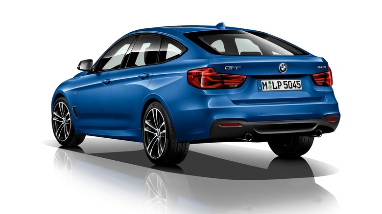 BMW 3 Series Gran Turismo rear 3/4 view on white background