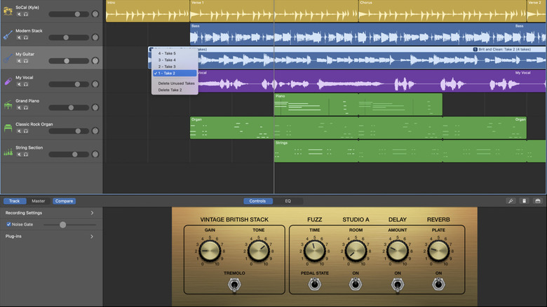 the GarageBand arrange window