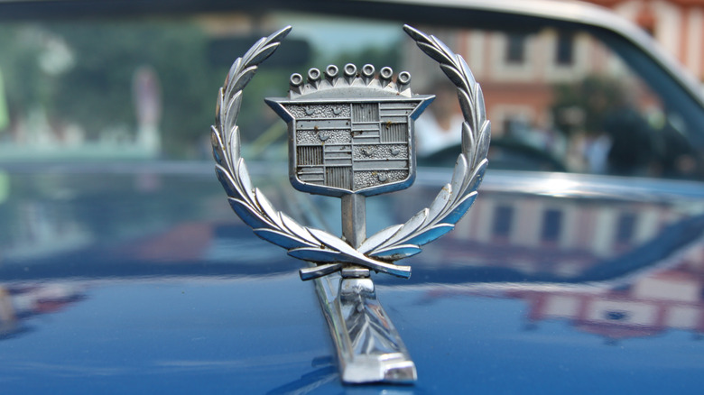 Classic Cadillac Logo on the hood of a car