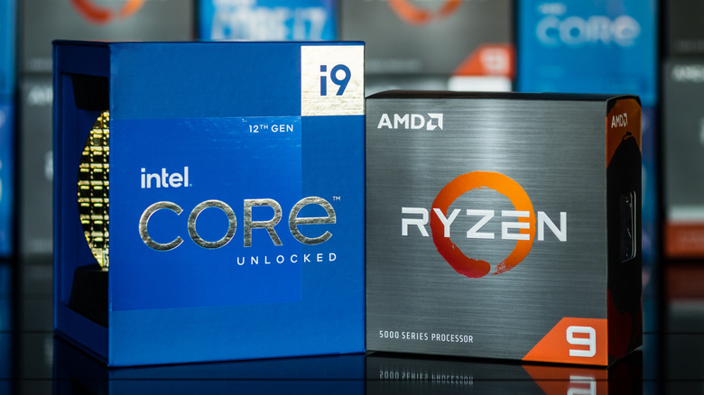 Intel and AMD processor boxes side-by-side