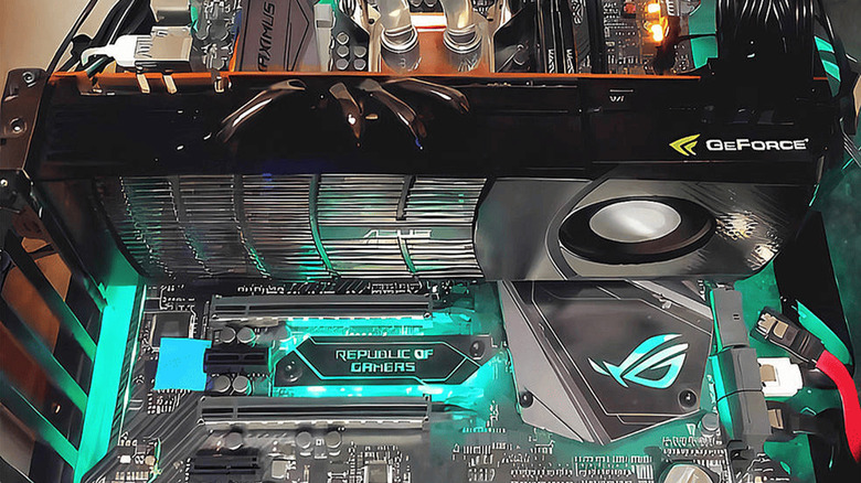 An Nvidia GTX 480 GPU in a gaming PC build
