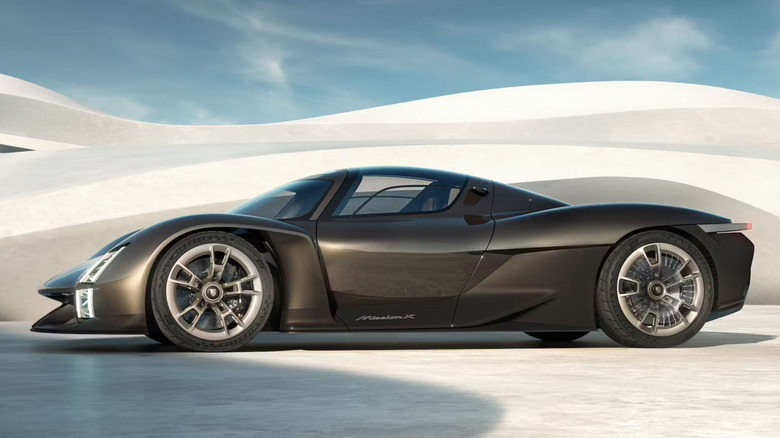 Porsche Mission X Prototype, photographed in front of concrete structure