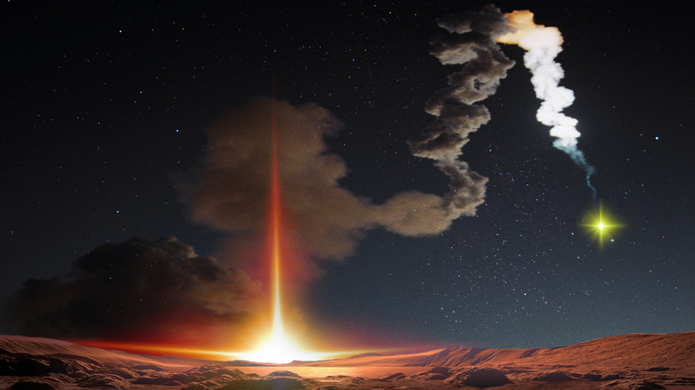 Illustration of a nuclear weapons launch in space