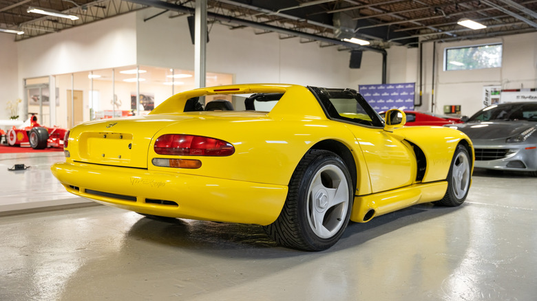 Yellow Dodge Viper RT/10 in showroom with yellow paint