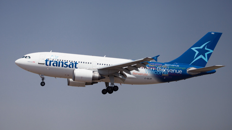 Air Transat Airbus A310-300 approaching to El Prat Airport in Barcelona, Spain.