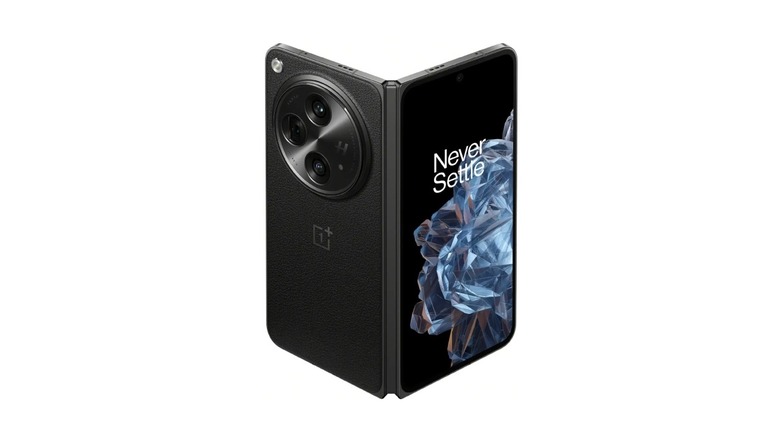 OnePlus Open with a black leather back
