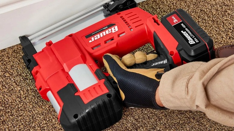Nailing trim with Bauer brad nailer.