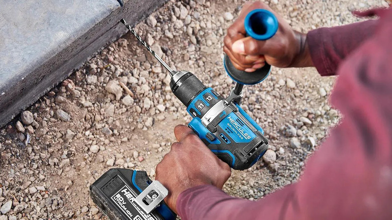 Contractor using a Hercules 20V compact hammer drill/driver