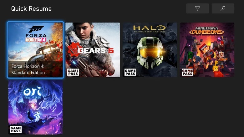 The Quick Resume menu on the Xbox Series X