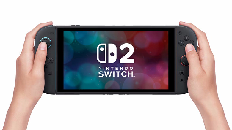 A person holding a Nintendo Switch 2 over a white background