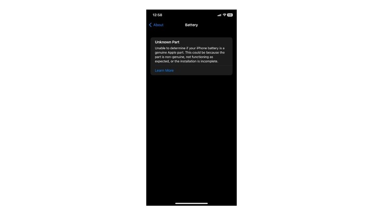 Unknown part error message on an iPhone