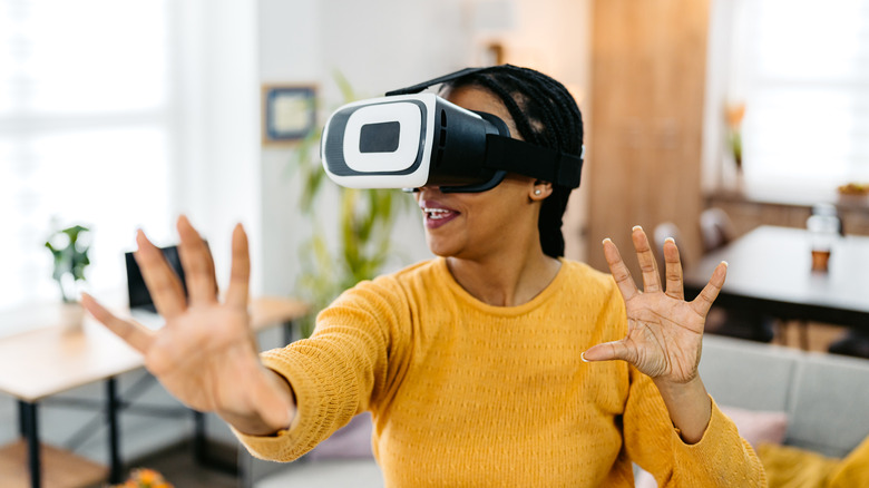 Woman using VR headset