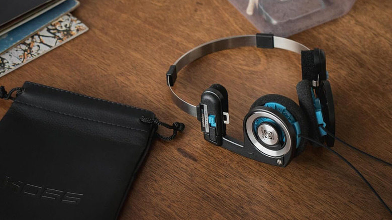 The Koss Porta Pro Headphones set against a wooden tabletop