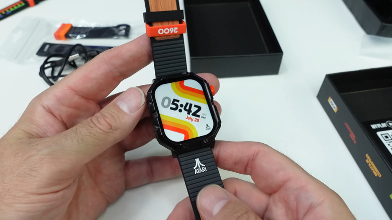 A close up shot of the My Play Watch Atari 2600 Smart Watch