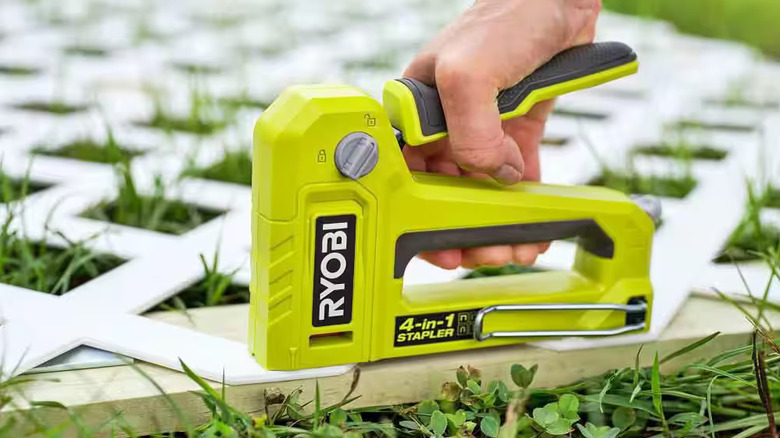 Ryobi 4-in-1 Stapler used outdoors