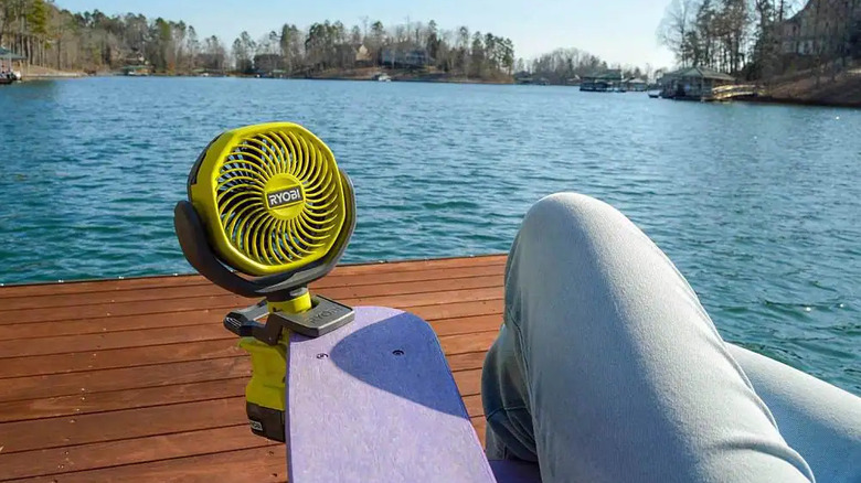Ryobi Clamp Fan by the lake