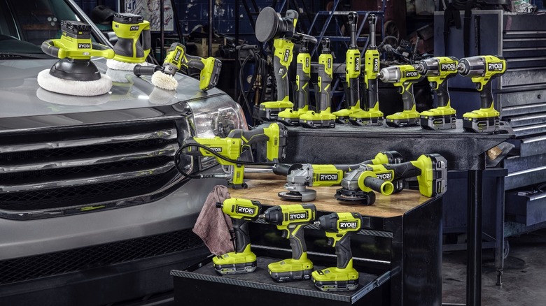 Ryobi automotive tools in workshop