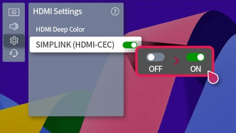 Tunring on a TV's SIMPLINK setting