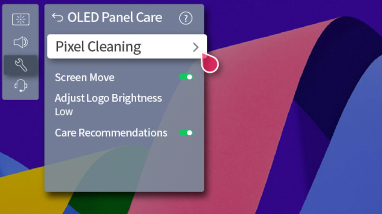 The OLED Panel Care settings panel in a TV's menu