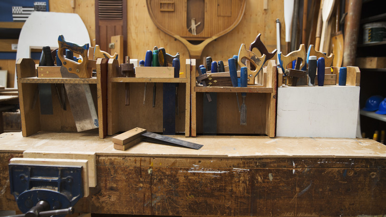 a workbench with storage added to top