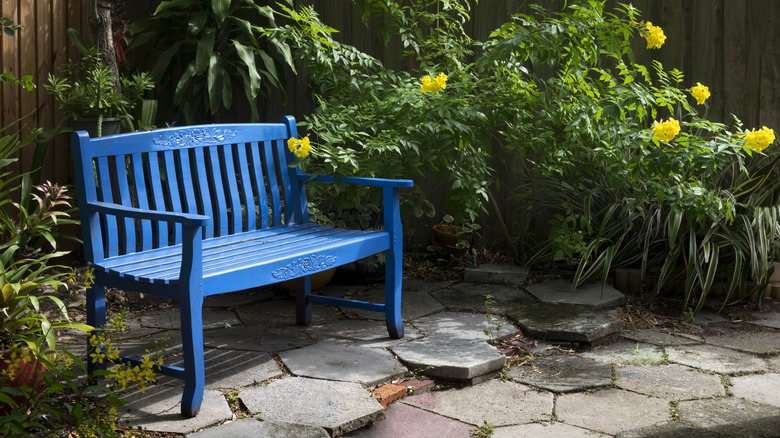 garden bench in back yard
