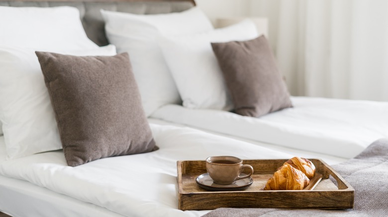 serving tray on bed