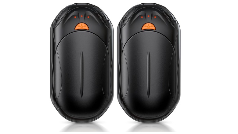 Set of two black oval electronic hand warmers