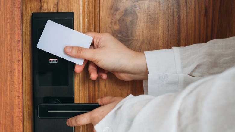 a smart doorknob installed on a door