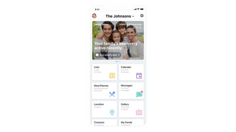Interface of an app featuring a family named The Johnsons