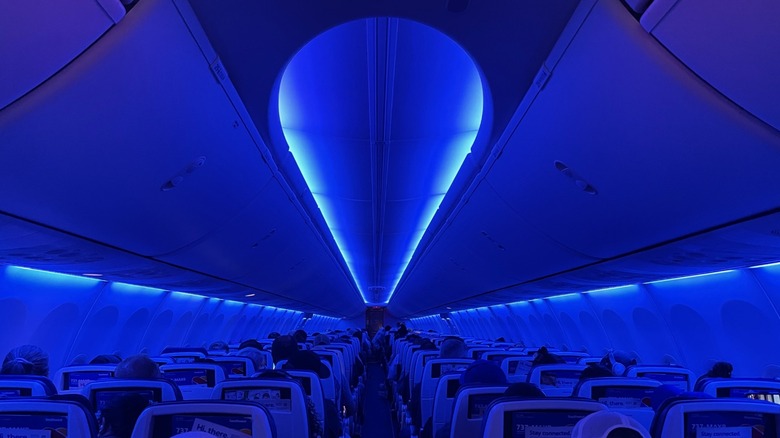 adaptive ambient lighting on a Southwest Boeing 737 Max 8