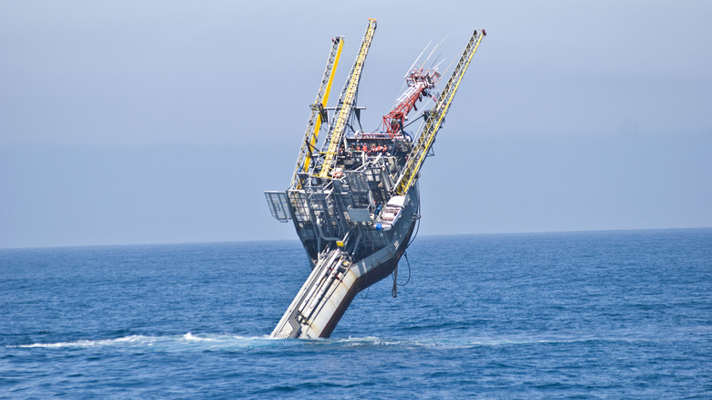 A ship that appears to be sinking, named the RV FLIP and operated by UC San Diego's Scripps institute of Oceanography