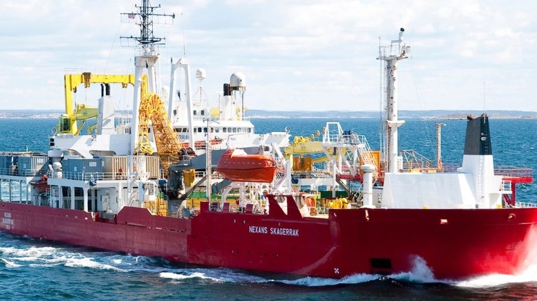The Nexans Skagerrak, one of the only cable-laying vessels in the world, evening time.