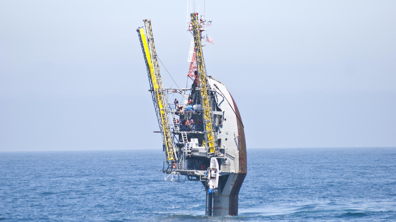A ship that appears to be sinking, named the RV FLIP and operated by UC San Diego's Scripps institute of Oceanography