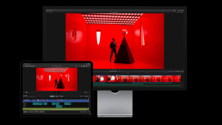Final Cut Pro on an iPad and Mac, black background