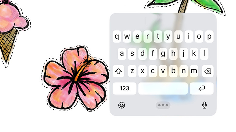 iPad with a floating keyboard, white background