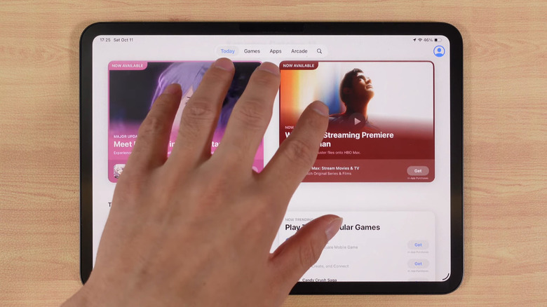 Five finger gesture on an iPad