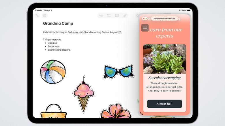 Slide over app on iPad, white background