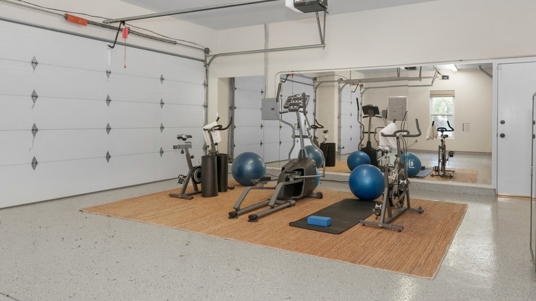 Exercise equipment in garage
