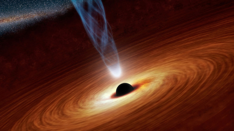 A supermassive black hole blasts out matter as jets at near-light-speeds