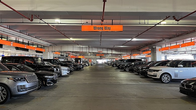 Sixt rental cars in a garage