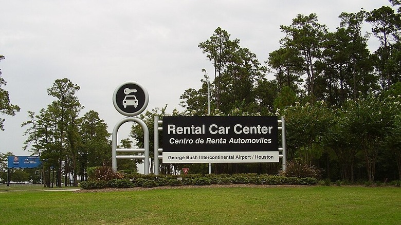 Airport car rental center sign at George Bush airport