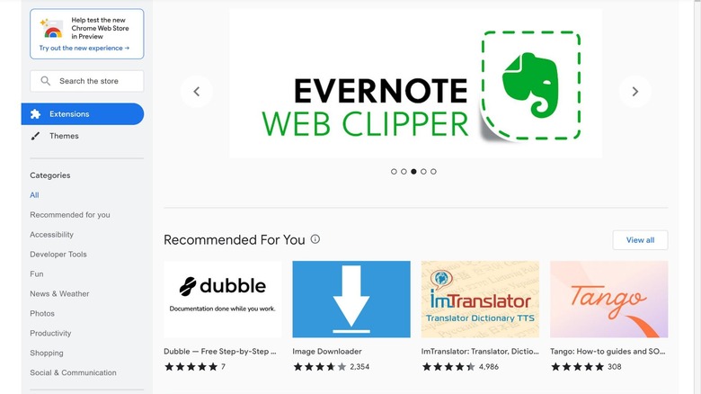 Google Chrome extensions page