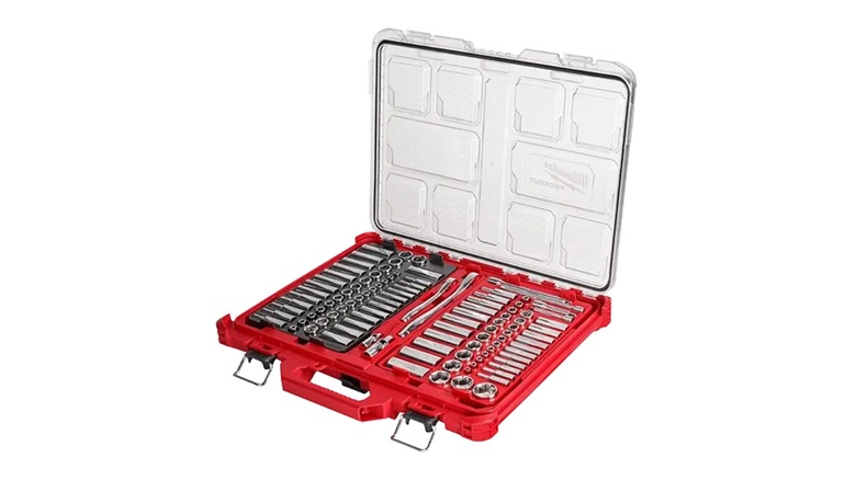 106-Piece ¼-Inch and 3/8-Inch Metric and SAE Ratchet and Socket Set with Packout Low-Profile Organizer