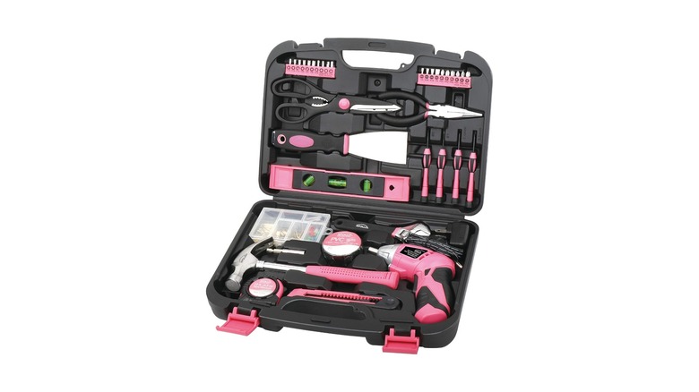 The Apollo Household Tools Set with Electric Screwdriver, in an open toolbox, every tool is visible