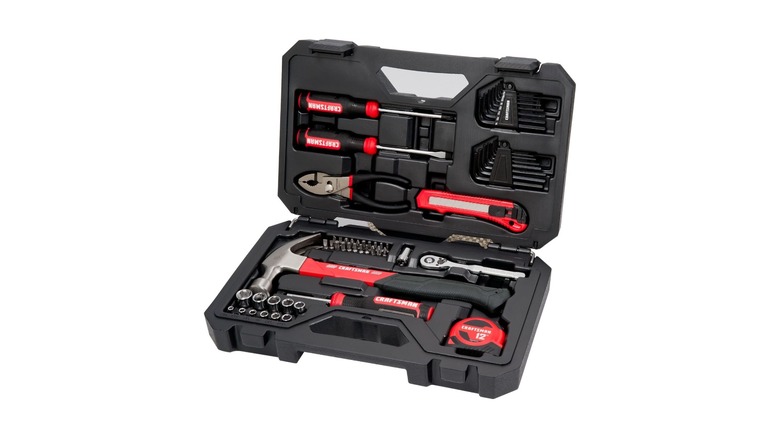 The Craftsman Mechanics Tool Set/Home Tool Set plastic toolbox, open, with every tool inside