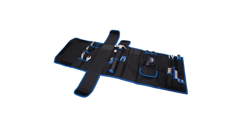 The Kobalt Piece Household Tool Set contained in an open soft pase