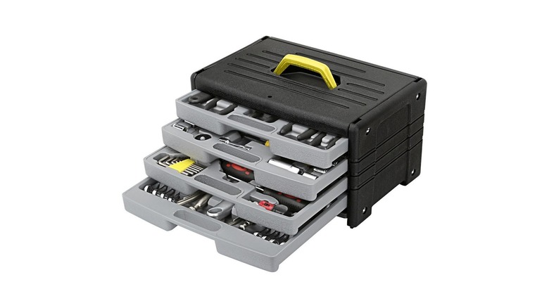A 4-drawer tool chest by Pittsburgh semi-opened