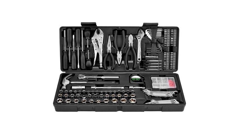 The Pittsburgh Tool Set with Case, the box is open and shows every tool inside