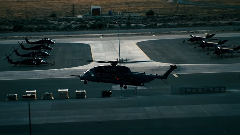 The Decepticon Blackout seen landing at a US military base in the early hours of the morning