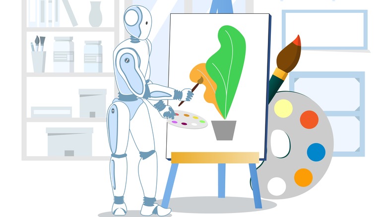 image of robot sketching art